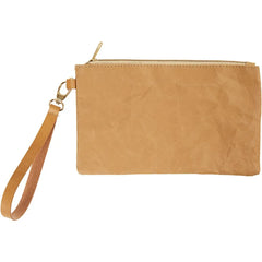 Light Brown Faux Leather Paper Clutch Hand Bag With Gold Zipper Removable Strap