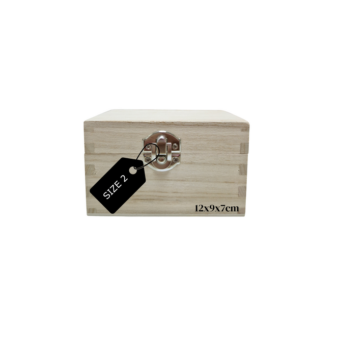 Wooden Box With Hinged Lid Treasure Memory Chests Storage Metal Clasps - Choose Size