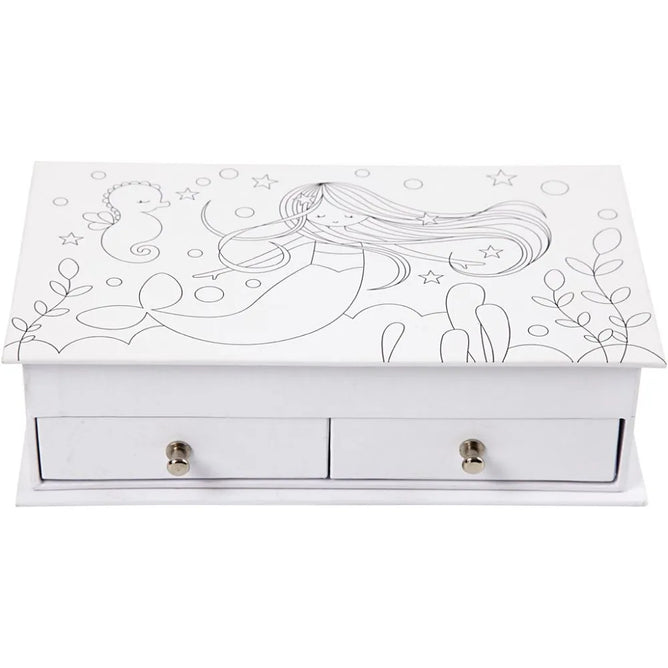 White Cardboard Jewellery Box Mermaid Printed Christmas Decor Crafts 18x10.5 cm