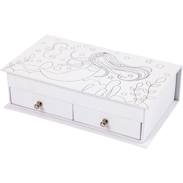 White Cardboard Jewellery Box Mermaid Printed Christmas Decor Crafts 18x10.5 cm