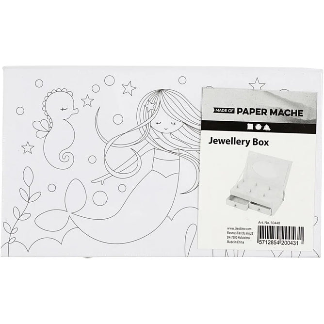 White Cardboard Jewellery Box Mermaid Printed Christmas Decor Crafts 18x10.5 cm