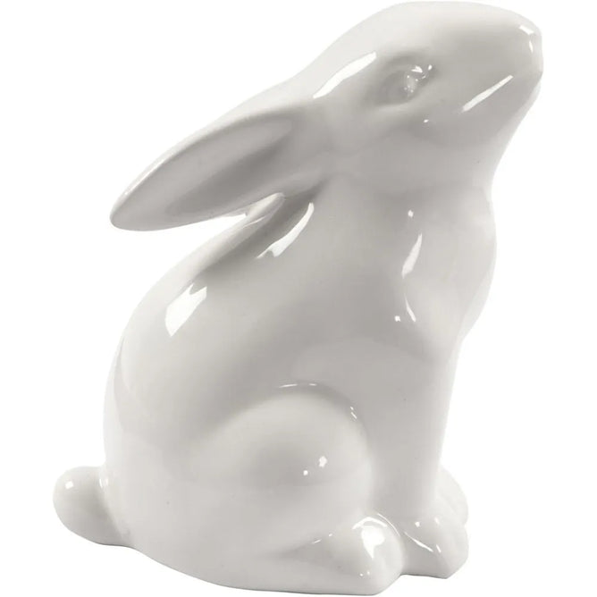 Seated Easter Hare Rabbit White Glazed Ceramic H: 9 cm D: 5.5 cm Decorate Crafts