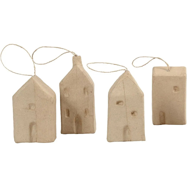 Handmade Cardboard Hanging Houses Papier-Mache Paintable Decoration Christmas Tree Winter