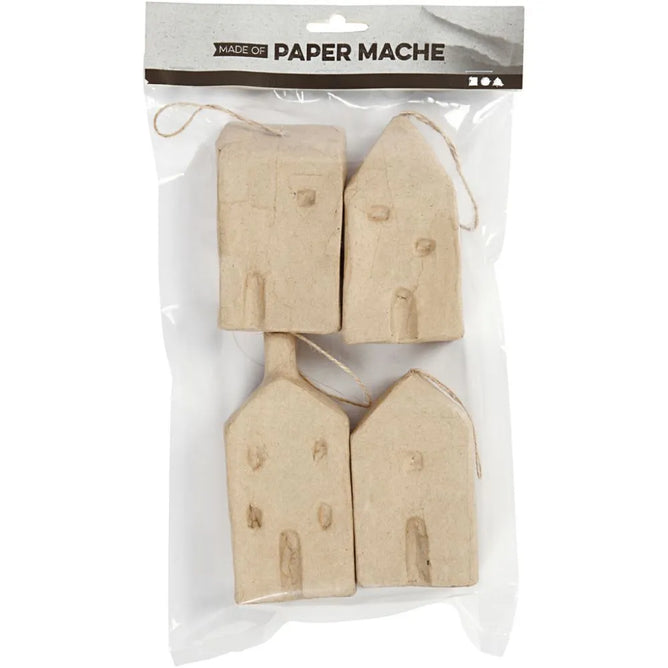 Handmade Cardboard Hanging Houses Papier-Mache Paintable Decoration Christmas Tree Winter