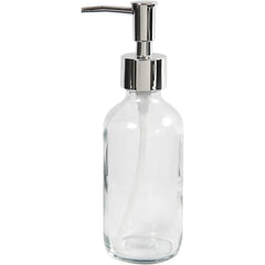 Soap Dispenser Cylindrical 230ml Tall Clear Glass Metal-Coated Plastic Pump