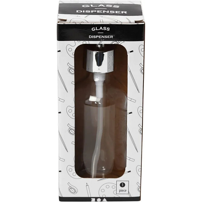 Soap Dispenser Cylindrical 230ml Tall Clear Glass Metal-Coated Plastic Pump