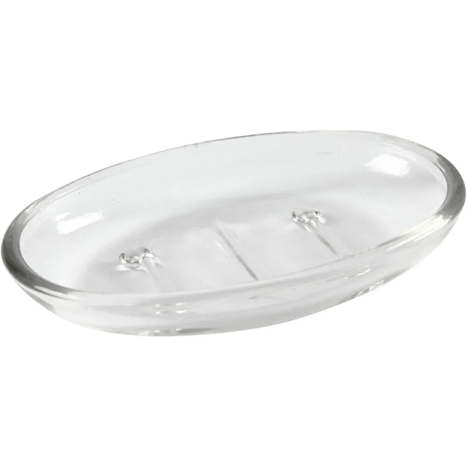 Oval Soap Dish Clear Glass Grooved Base 13cm