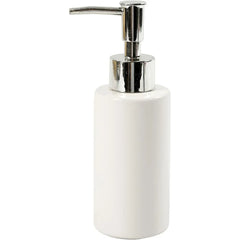 Soap Dispenser Glazed Ceramic Cylindrical 150ml Tall White Glass Metal-Coated Plastic Pump