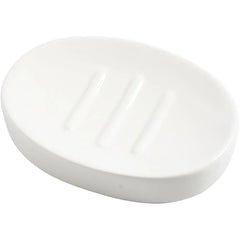 Glazed ceramic Oval Soap Dish glossy White Grooved Base 13.5cm