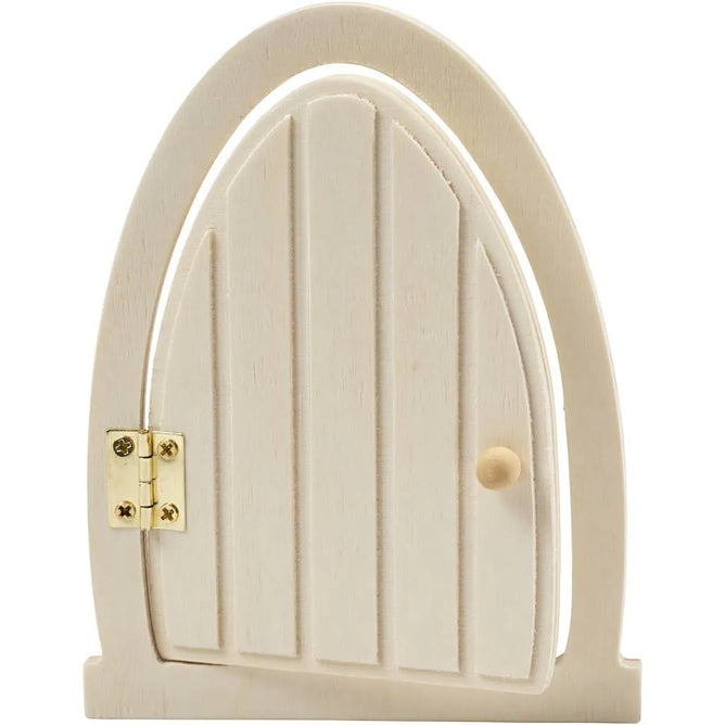 Miniature Door With Hinges Small Oval Plank Frame With Handle Decoration