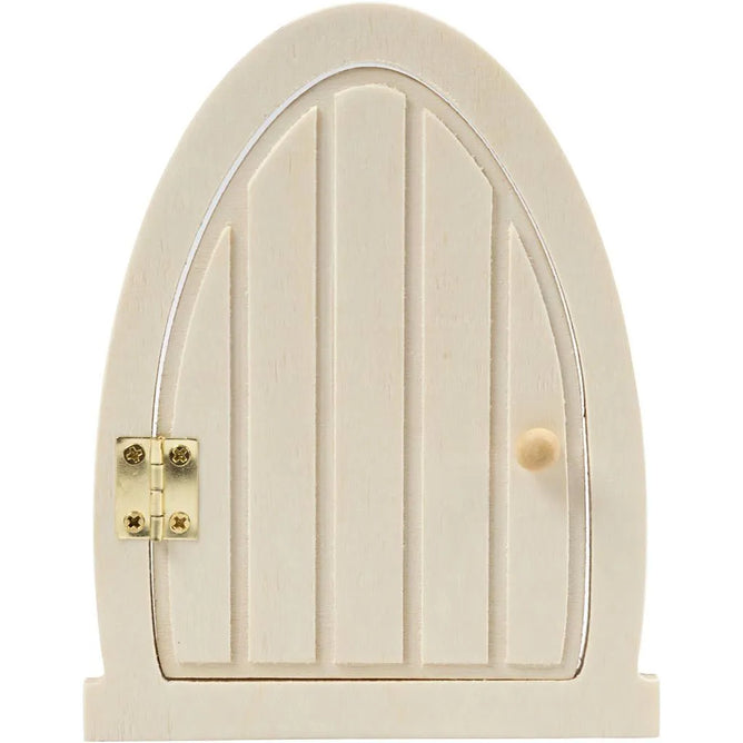 Miniature Door With Hinges Small Oval Plank Frame With Handle Decoration