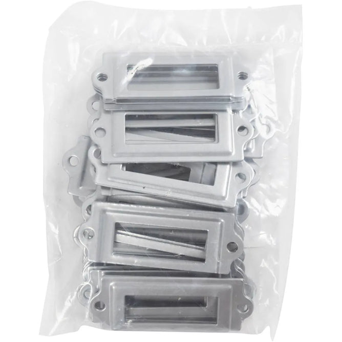 40 x Silver Box Labels Oblong Archive Fittings 22x60mm Craft Supplies Shelves Storage Boxes