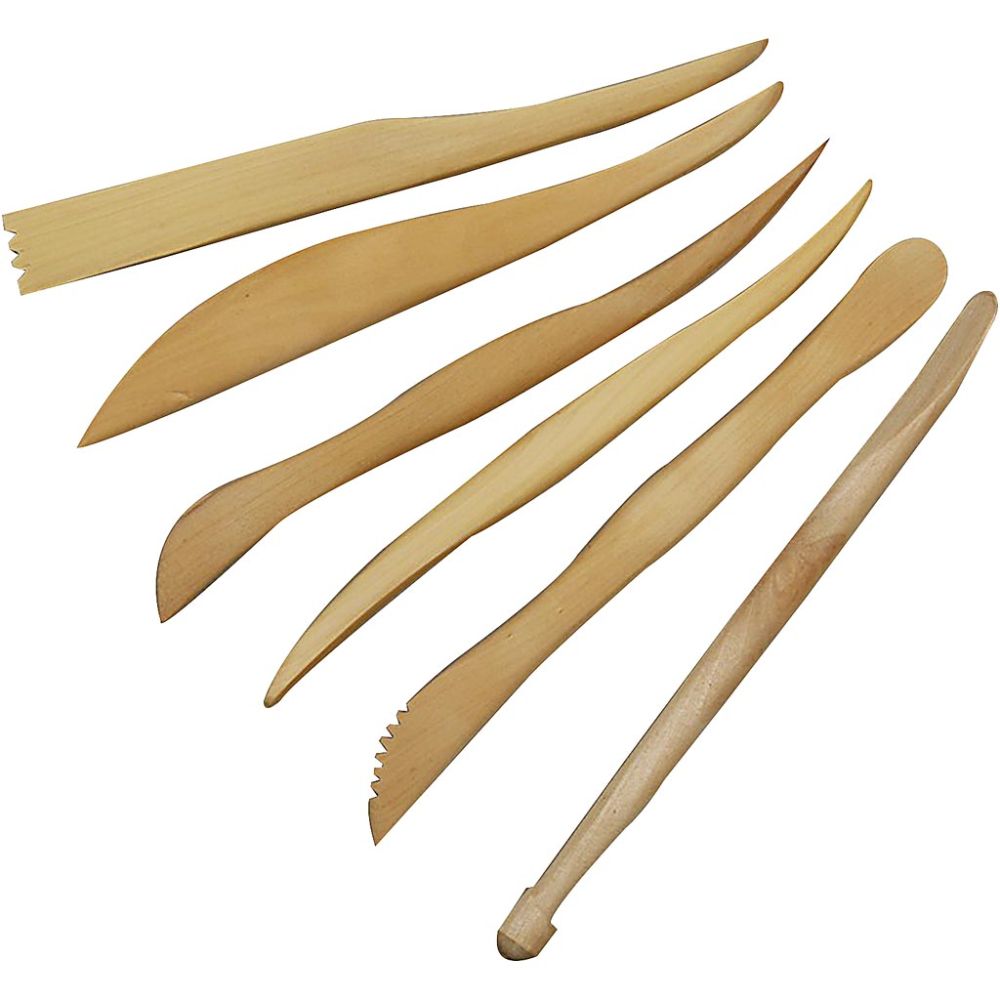 6 Assorted Wooden Modelling Tools Set For Shaping Clay Compounds 15 cm - Home-Crafts