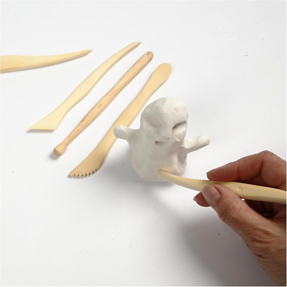 6 Assorted Wooden Modelling Tools Set For Shaping Clay Compounds 15 cm - Home-Crafts