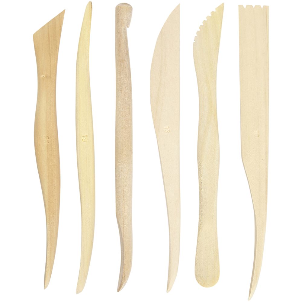 6 Assorted Wooden Modelling Tools Set For Shaping Clay Compounds 15 cm - Home-Crafts