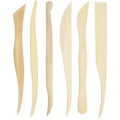 6 Assorted Wooden Modelling Tools Set For Shaping Clay Compounds 15 cm - Home-Crafts