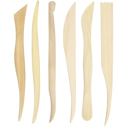 6 Assorted Wooden Modelling Tools Set For Shaping Clay Compounds 15 cm - Home-Crafts