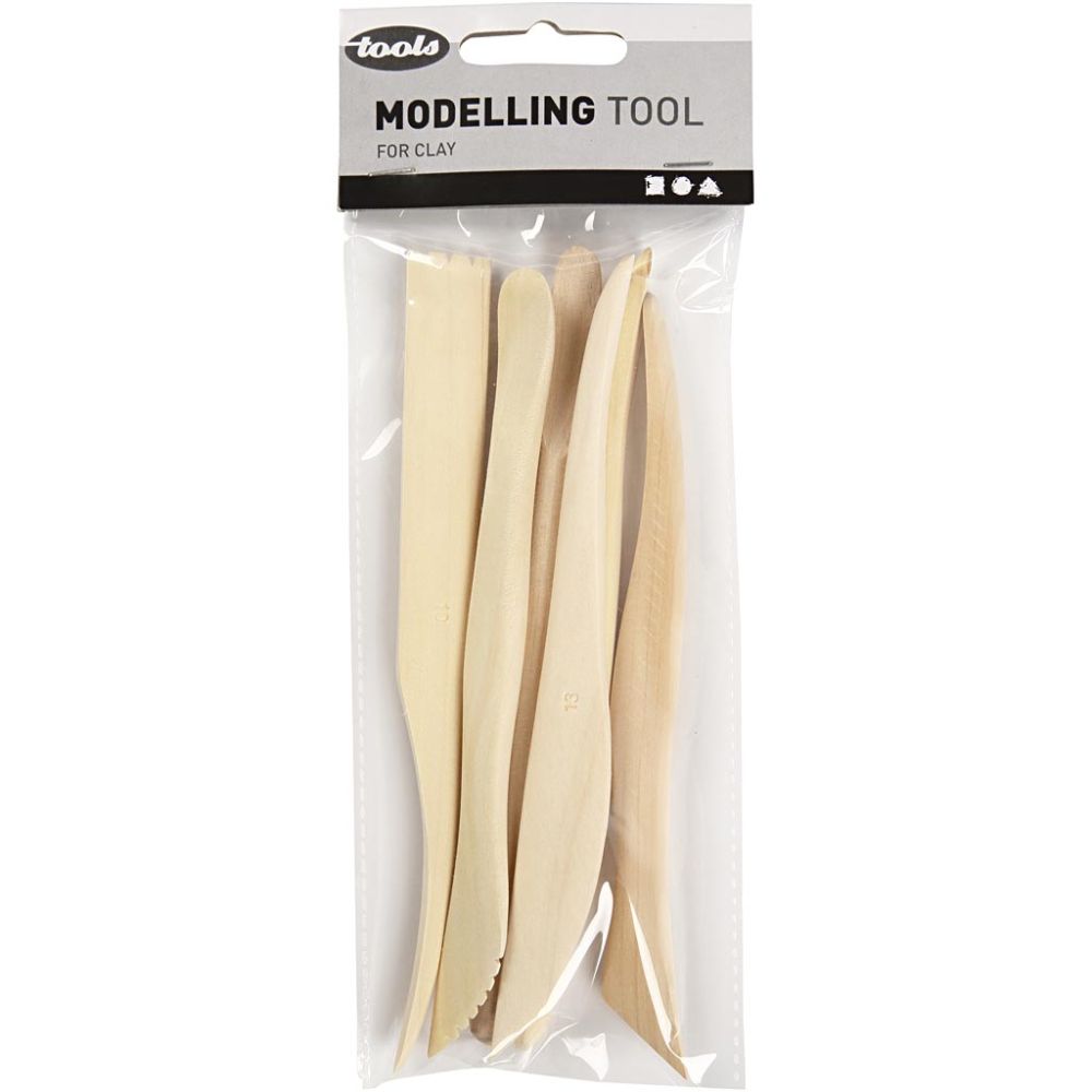 6 Assorted Wooden Modelling Tools Set For Shaping Clay Compounds 15 cm - Home-Crafts