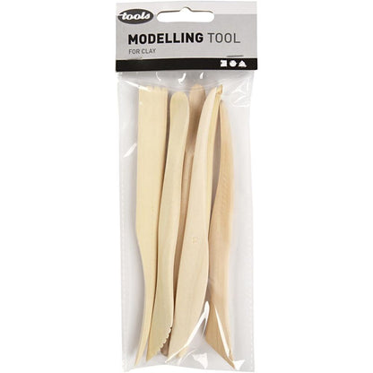 6 Assorted Wooden Modelling Tools Set For Shaping Clay Compounds 15 cm - Home-Crafts