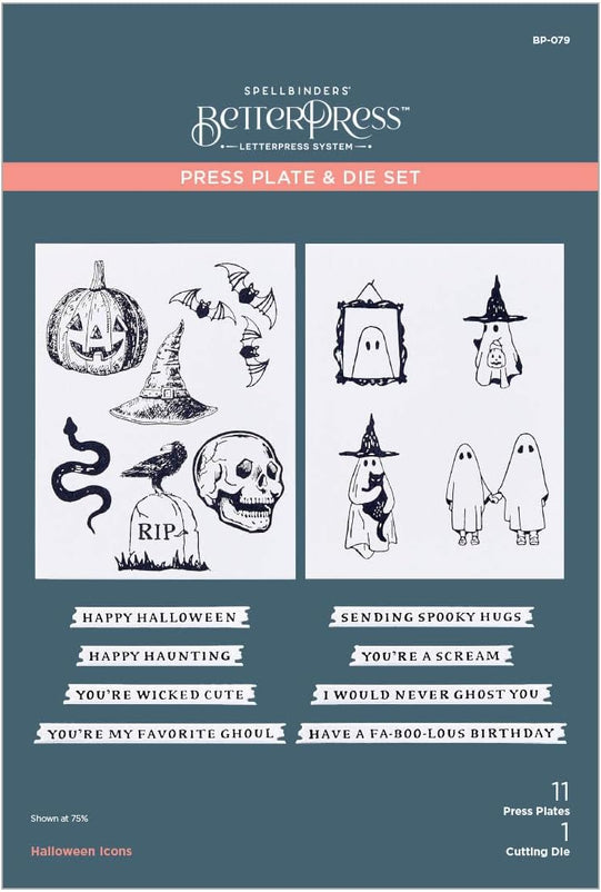 Spellbinders Halloween Icons Press Plate & Die Set -  11 Press Plates 1 Cutting Dies easy