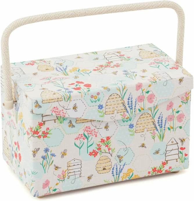 Hobby Gift Sewing Box Fold Over Lid Rectangular Folds Open Inside Tray - Sewing Bee