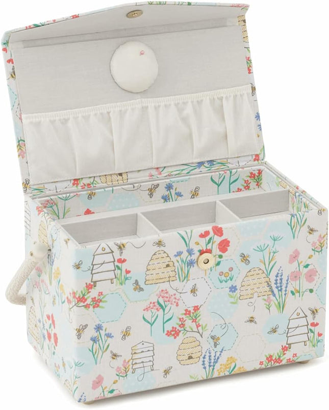 Hobby Gift Sewing Box Fold Over Lid Rectangular Folds Open Inside Tray - Sewing Bee