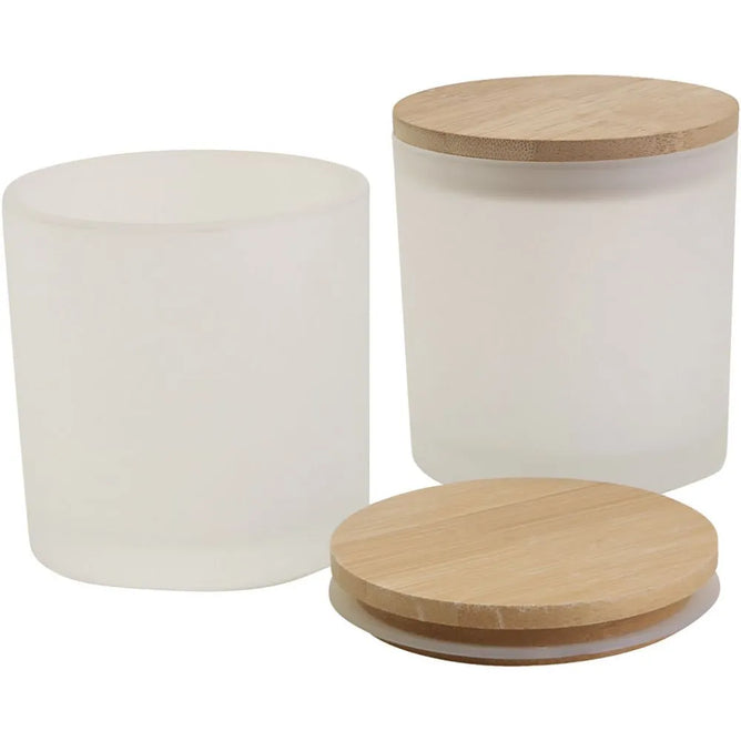 Frosted Glass Jars Wooden Lids Rubber Seals Candle Holder Jam Spices Tea Decorative
