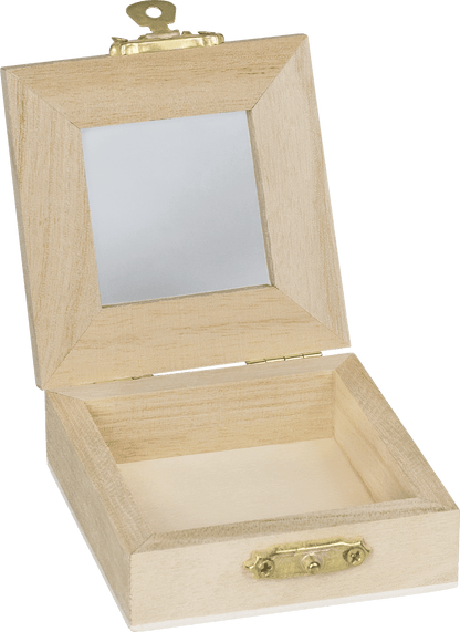 6cm & 7cm Natural Wooden Glass Pane Box Hinged Lid and Lock Single Compartment Craft Jewellery Box