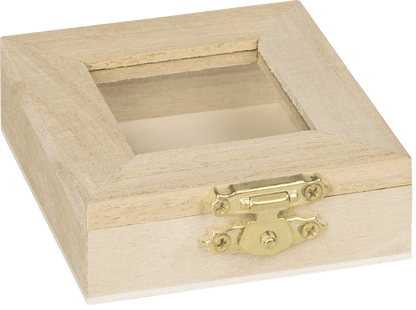 6cm & 7cm Natural Wooden Glass Pane Box Hinged Lid and Lock Single Compartment Craft Jewellery Box