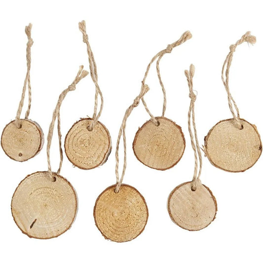 7 x Wooden Holed Discs 35-45mm 7mm Christmas Crafts Holiday Decorations