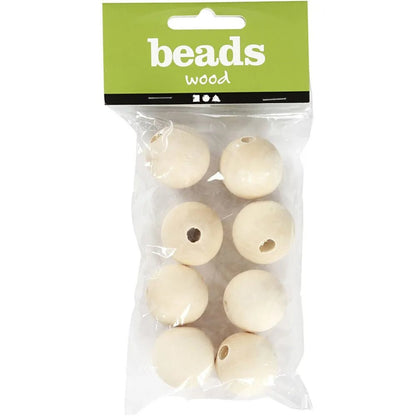 8 x 25mm Wooden Bead Round Macramé Jewellery Making Supplies Crafts