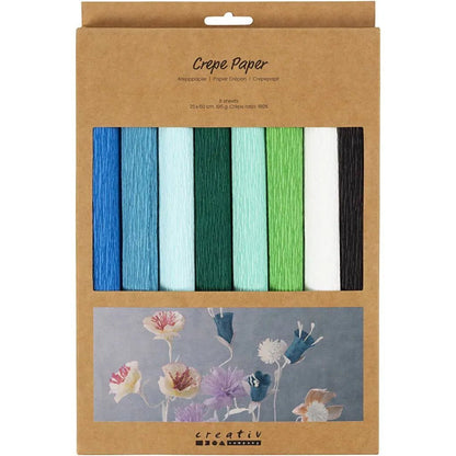 8 x Premium Crepe Paper Sheets for Crafting – Blue-Green , 180% Stretch, Perfect for Paper Flowers & Paper Crafts