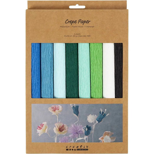 8 x Premium Crepe Paper Sheets for Crafting – Blue-Green , 180% Stretch, Perfect for Paper Flowers & Paper Crafts