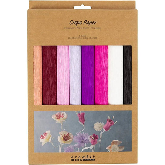 8 x Premium Crepe Paper Sheets for Crafting – Purple-Pink , 180% Stretch, Perfect for Paper Flowers & Paper Crafts