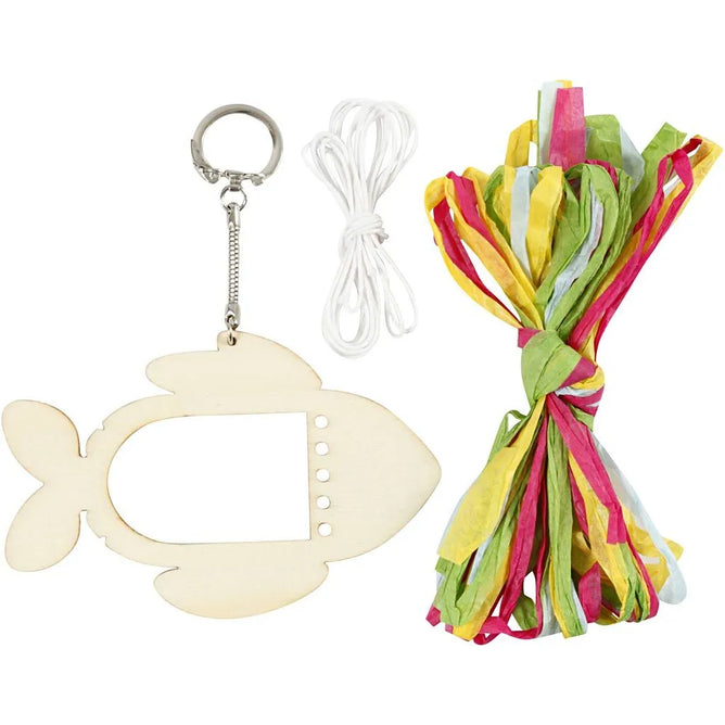 DIY Wooden Fish Keyring Weaving Kit – Create a Handmade Keyring with Paper String & Wire