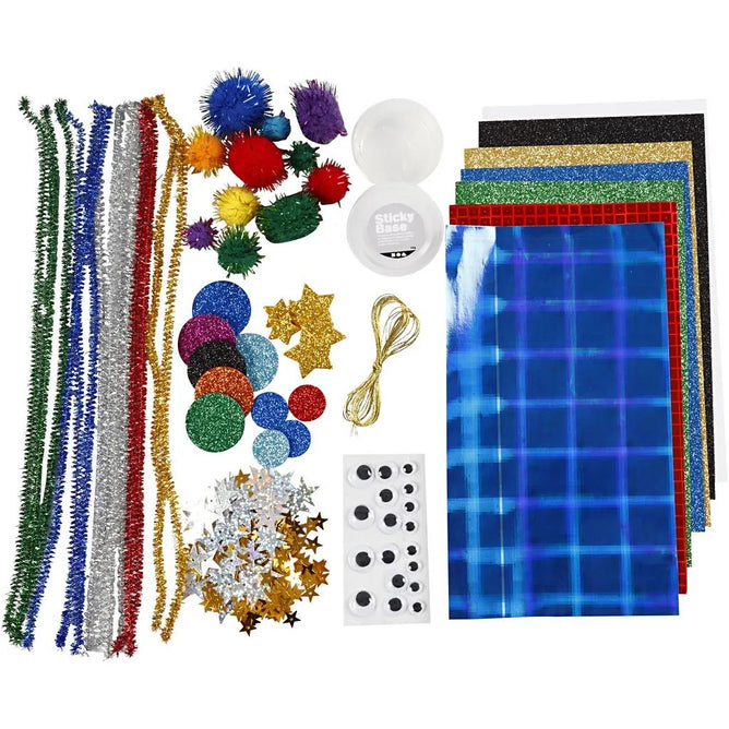 Children's All-in-One Space Craft Kit – Glitter Paper Pom-Poms Pipe Cleaners & More for Creative Projects