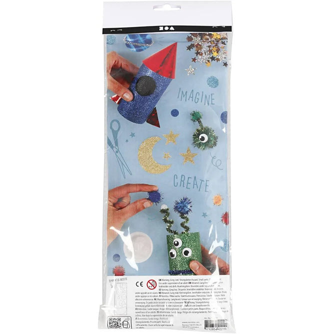 Children's All-in-One Space Craft Kit – Glitter Paper Pom-Poms Pipe Cleaners & More for Creative Projects