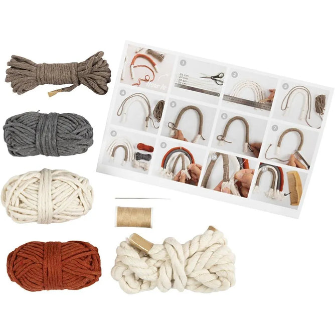 Rainbow Macramé Mini Craft Kit Wood Rings Beads - All Materials Instructions Included