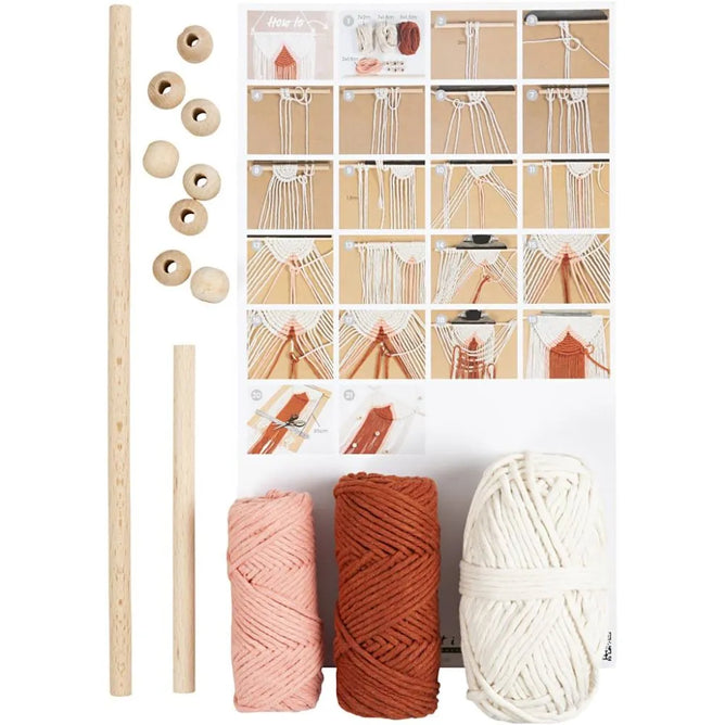 Wall Decoration Macramé Mini Craft Kit Wood Rings Beads - All Materials Instructions Included