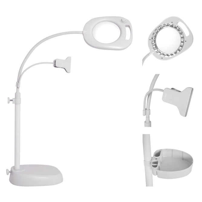 PURElite 4-in-1 Magnifying Floor Table Lamp Flexible Arm Tray 21 LED Lights Maximum Brightness