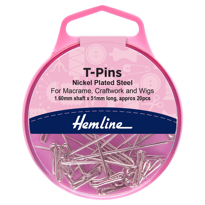 20 x Hemline Pins T-Pins 65mm Nickel Macramé Decor Crafts
