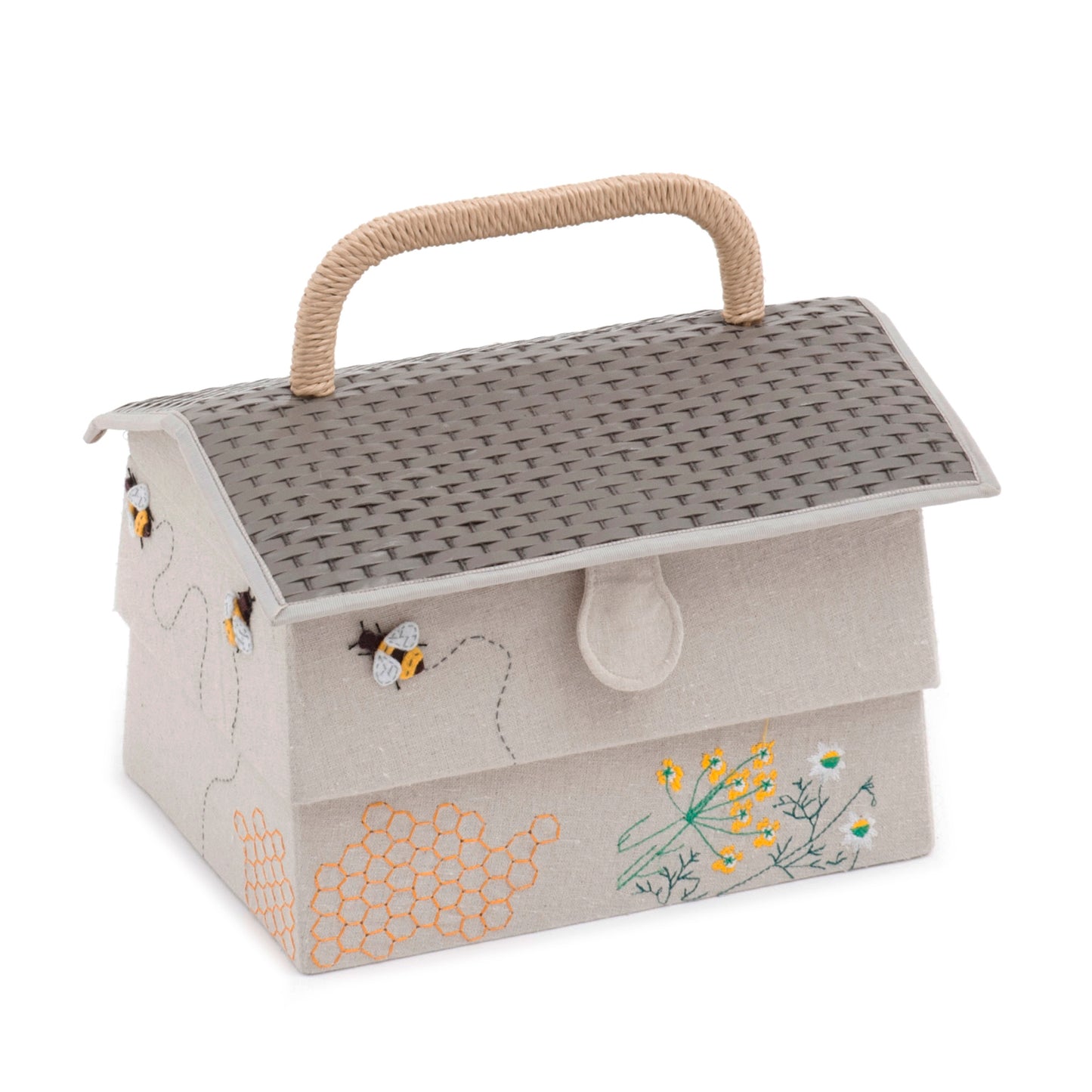 Beehive Sewing Box - Appliqué & Embroidered Linen Storage with Compartments
