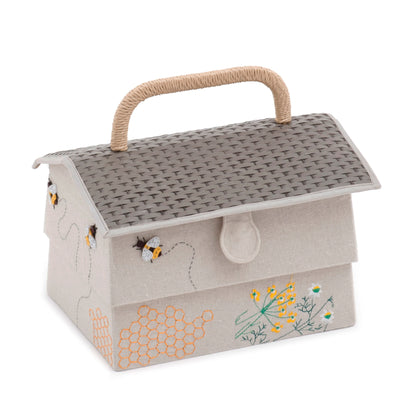 Beehive Sewing Box - Appliqué & Embroidered Linen Storage with Compartments