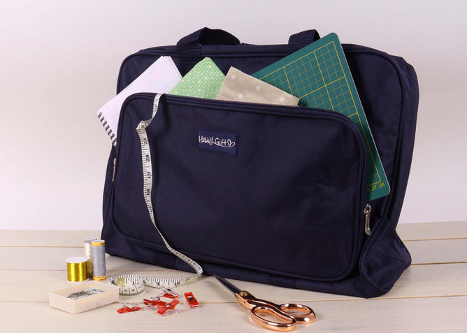 Sewing Accessories Storage Bag With Handle Zip Up Front Pocket Back Strap - Navy