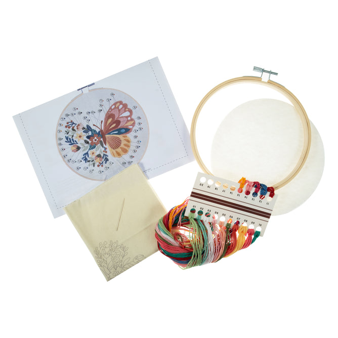 Trimits Butterfly Embroidery Kit with Hoop - All Materials & Instructions Included