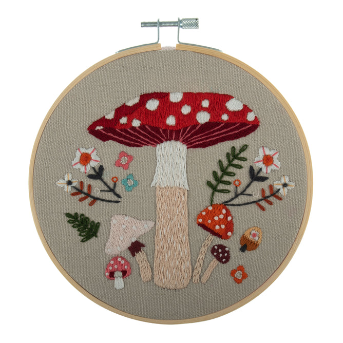 Trimits Toadstool Embroidery Kit with Hoop - All Materials & Instructions Included