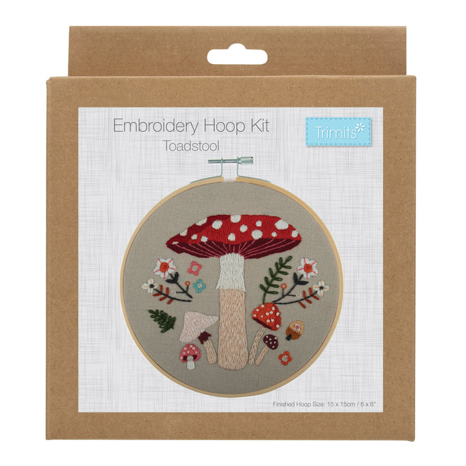 Trimits Toadstool Embroidery Kit with Hoop - All Materials & Instructions Included