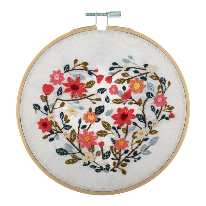 Trimits Floral Heart Blossom Embroidery Kit with Hoop - All Materials & Instructions Included