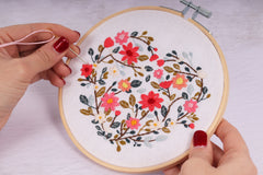 Trimits Floral Heart Blossom Embroidery Kit with Hoop - All Materials & Instructions Included