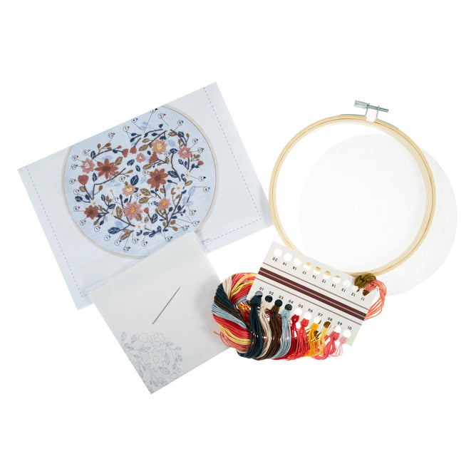 Trimits Floral Heart Blossom Embroidery Kit with Hoop - All Materials & Instructions Included